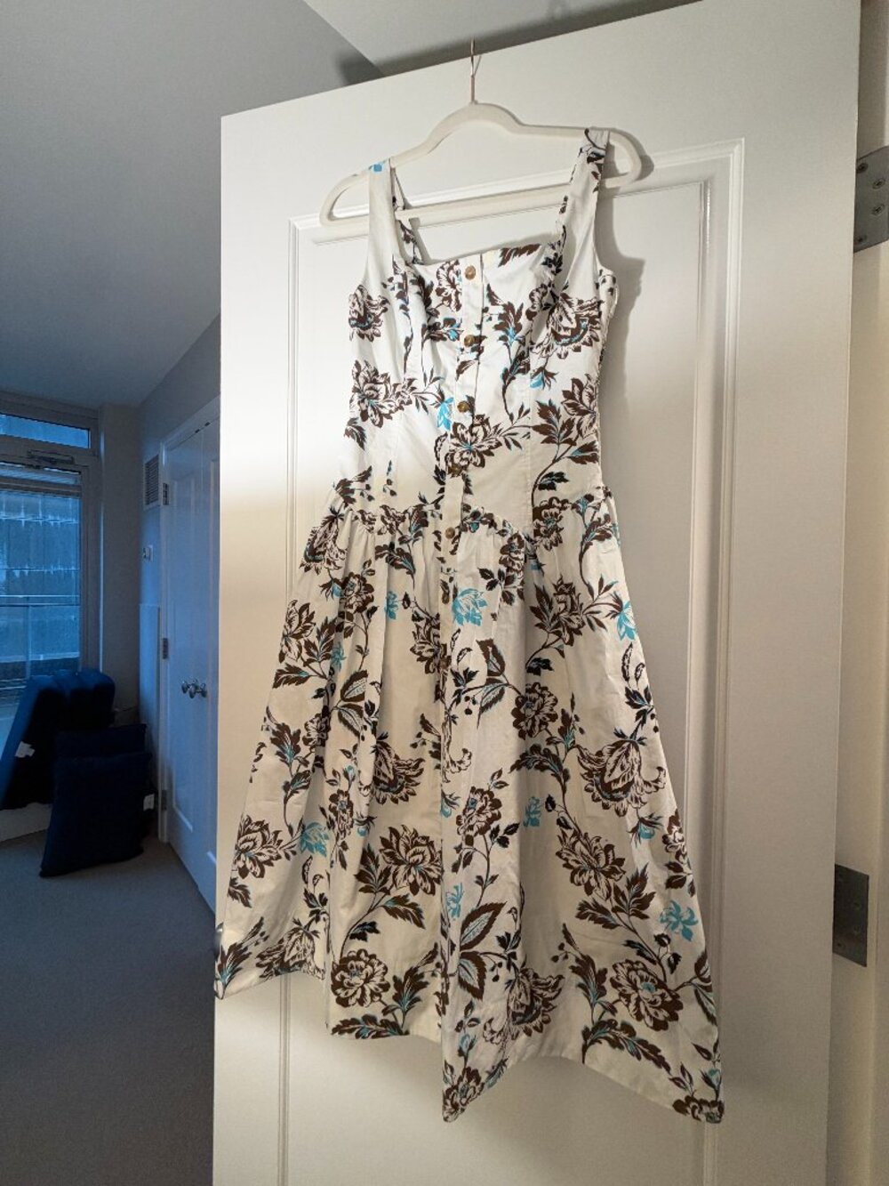 Anthropology ivory floral mid dress